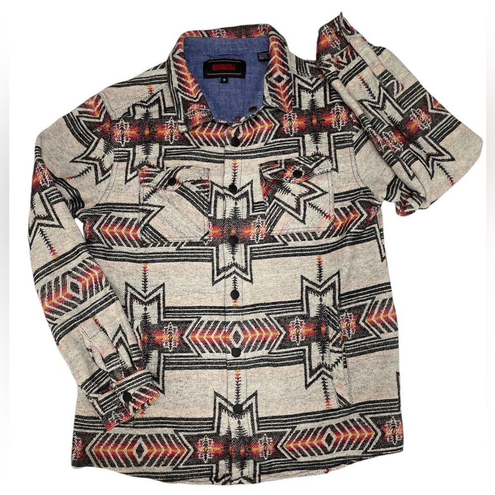 Rock N Roll Denim Men’s Medium Aztec 100% Cotton Shacket/Shirt Jacket
